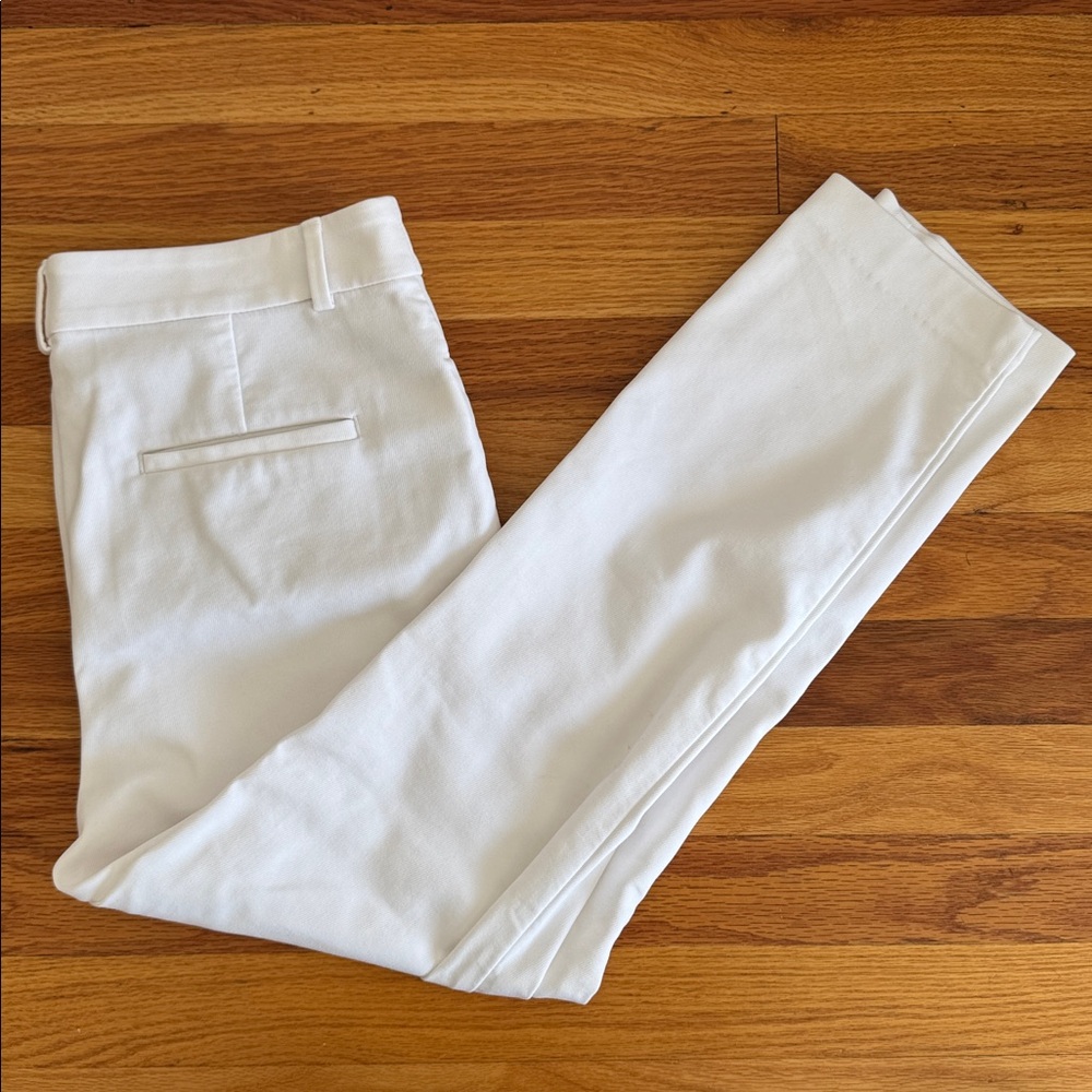 LOFT The Sutton Skinny White Dress Pants Petite 8P Gold Buttons